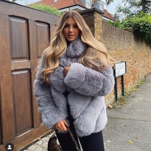 CARAMELLA FAUX FUR HIGH QUALITY COAT IN GREY - size is “one size”